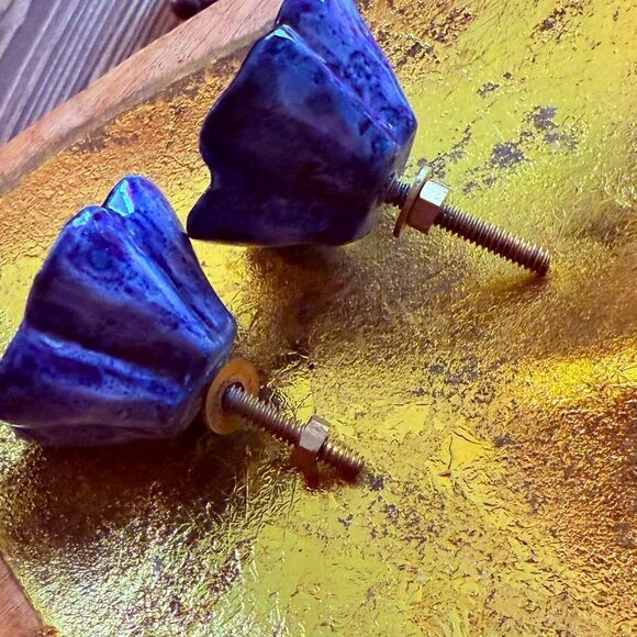 Anthropologie RARE Blue & Yellow Floral Knobs-Set of 2 - Picture 5 of 6